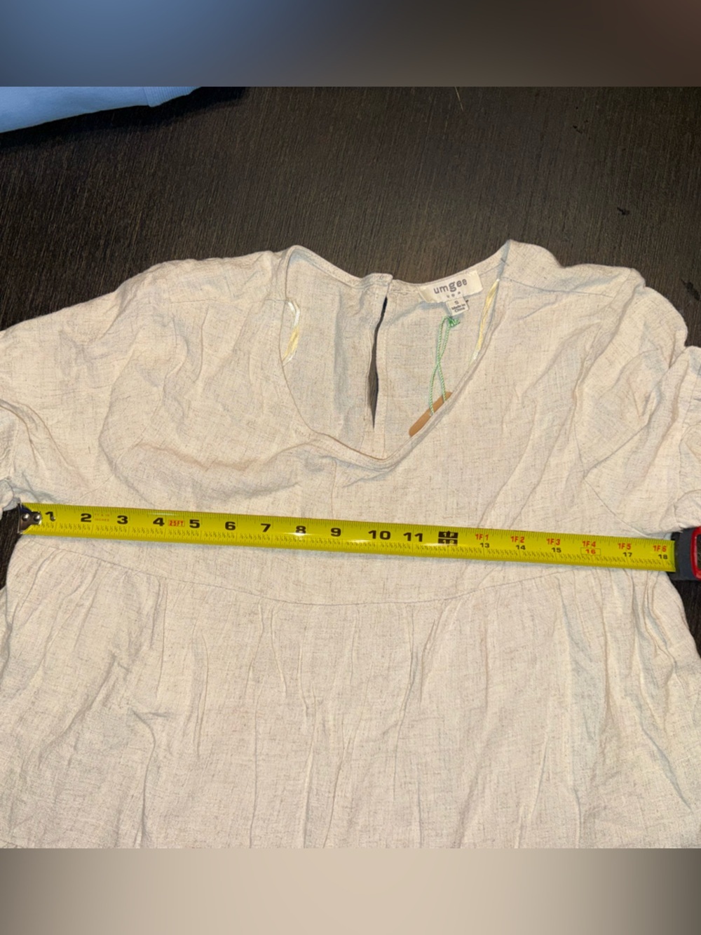 Umgee Cream Short-Sleeve Tiered Peplum Blouse Linen / Cotton - Picture 3 of 5
